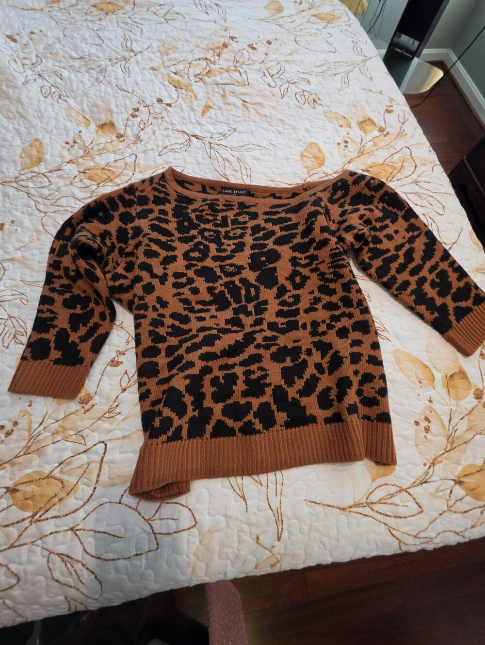 Brown & Black Leopard Print Off The Shoulder Sweater GENTLY USED